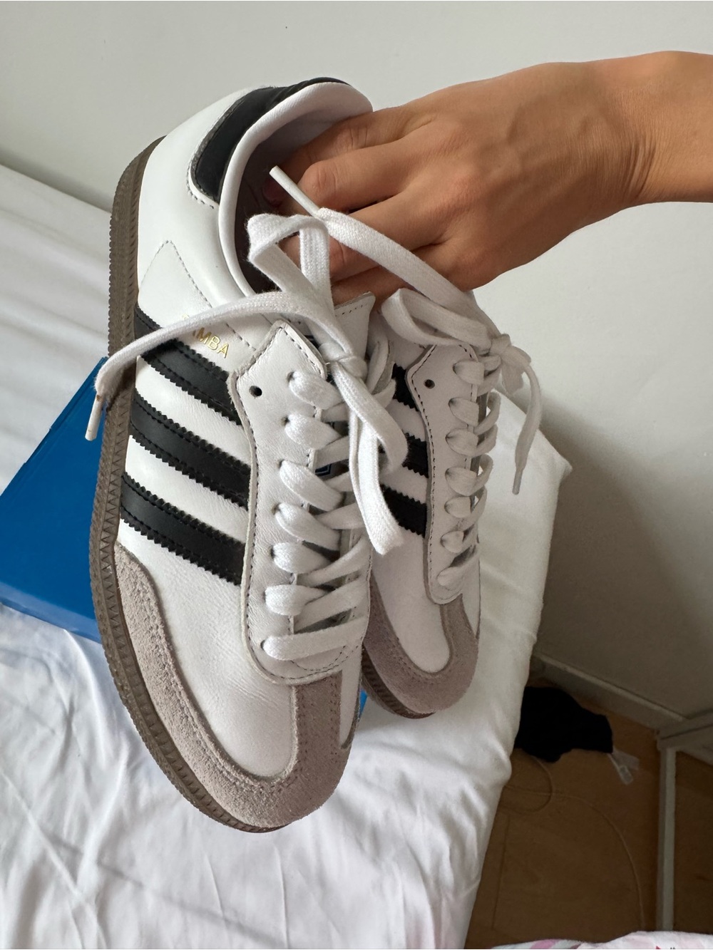 adidas Samba Leather Sneakers in White and Black with Gum Sole